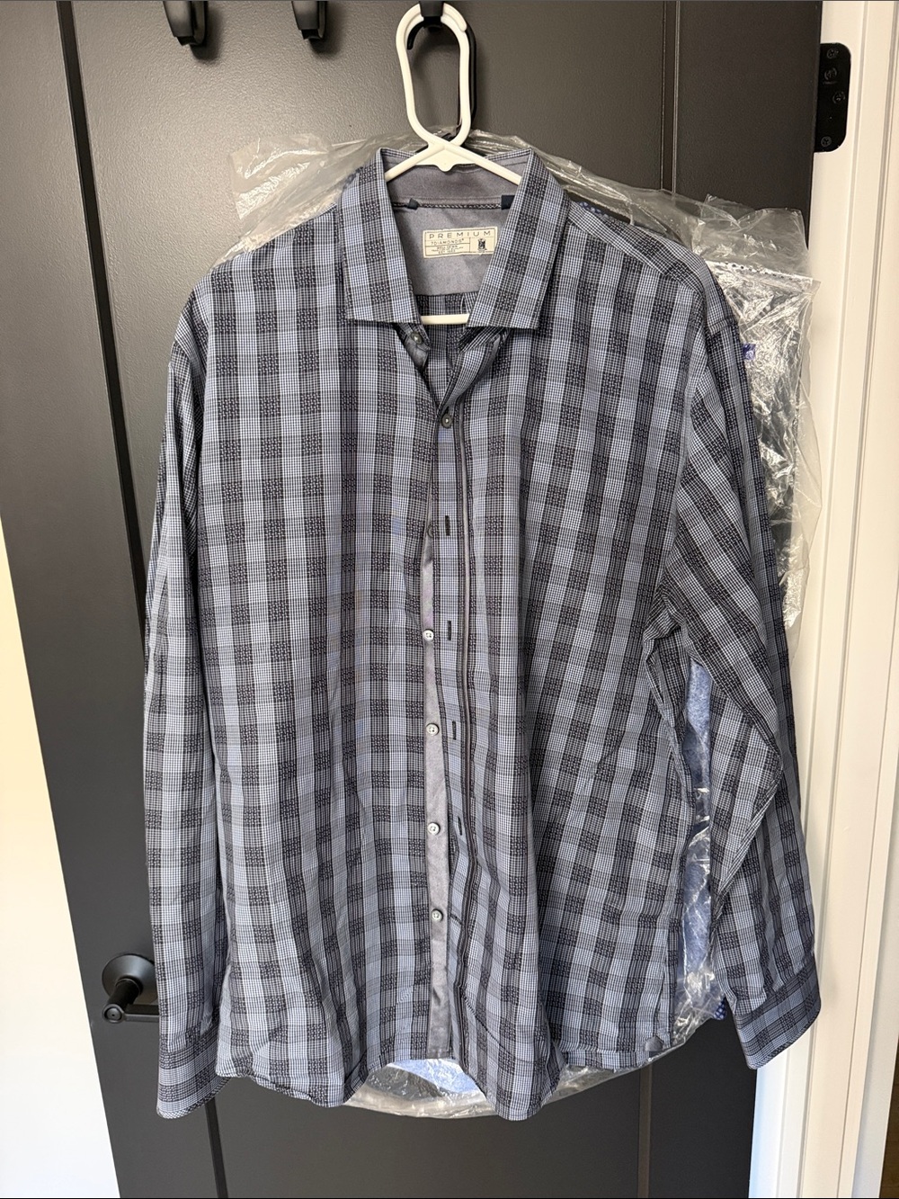 7 Diamonds Men's Blueand Black Checked Button-Down Shirt- like a slate blue